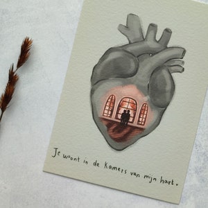 Wenskaart 'Kamers van mijn hart' | liefde | moederdagcadeau | herinneringen | print | digitale illustratie | moederdag | ik mis je | mama