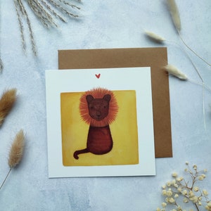 Wenskaart 'Leeuwtje' | geboortekaart | geboortekaartje | leeuwtje | aquarel illustratie | geboorte | met envelop | set