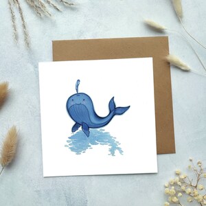 Wenskaart 'Walvis' | geboortekaart | lief kaartje | aquarel illustratie | print | cadeau | verjaardagskaart | kinderkaart | envelop | set