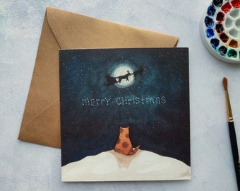 Kerstkaart 'Katje' | set | Christmas cards | Christmas cards | moon | kitten | Merry Christmas | with envelope white Christmas | kind