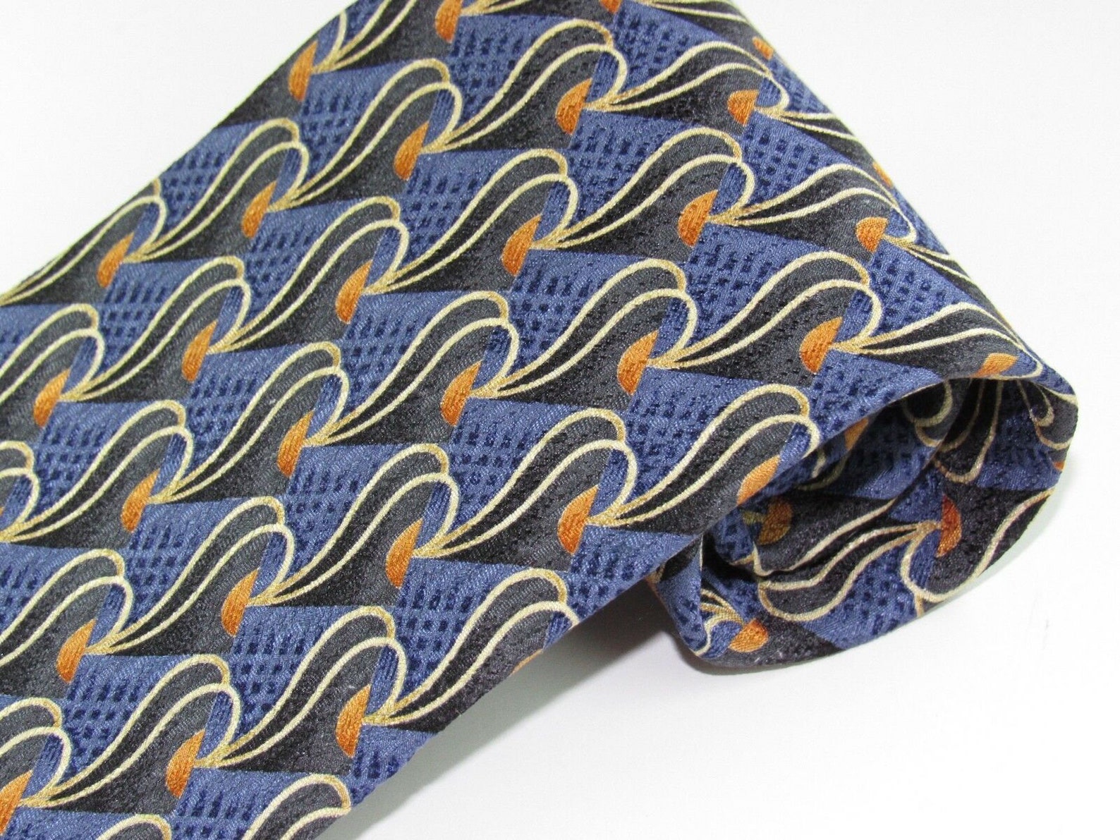 Mens Vintage Blue and Gold Art Deco Silk Neck Tie by Bolgheri | Etsy