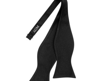 100% Silk Monogram Bow Tie / Black Bow Tie / Self Tie Bow Tie / Silk Monogram Bow Tie / Black Tie Wedding / Groomsman Gift