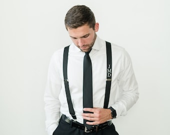 Set of 10 Monogrammed Mens Suspenders // Wedding Personalized Suspenders // Men Homecoming Prom Monogram Suspenders // Initial Suspenders //