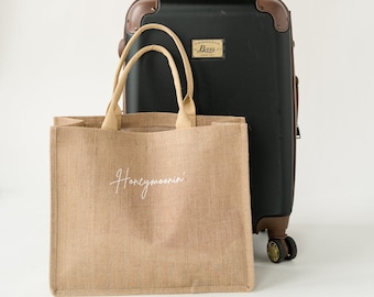 Honeymoonin' Jute Tote | Honeymoon Bag | Honeymoon Tote | Bag for Honeymoon | Jute Bag | Personalized Jute Bag | Personalized Tote Bag |