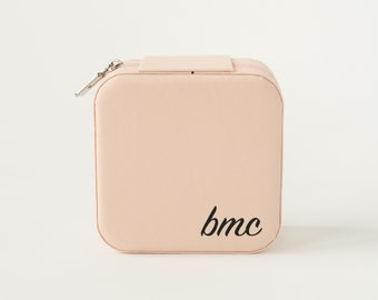 Monogram Bridesmaid Travel Jewelry Box | Cursive Monogram Leather Travel Jewelry Box | Personalized Bridesmaid Gift for Jewelry