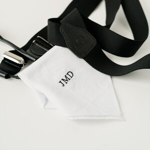 Monogram Handkerchief Monogram Hankie Men's Monogram Handkerchief Monogram Tissue for Groom Monogram Hankercheif White with Black image 2