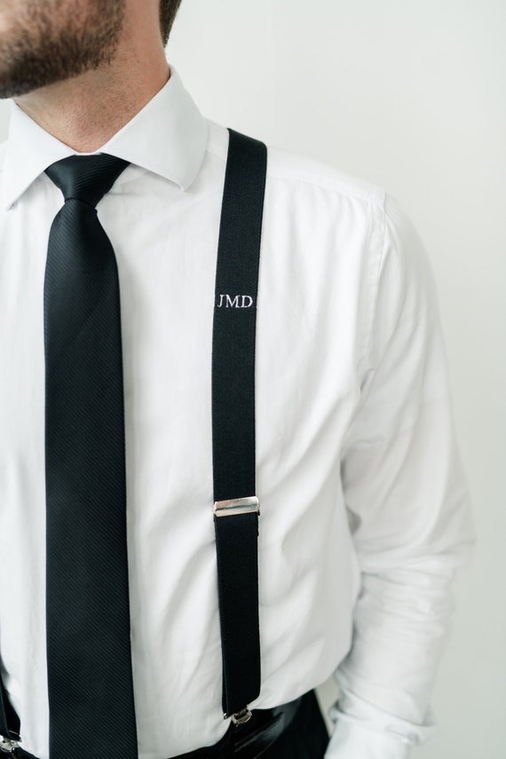 Set of 12 Monogrammed Mens Suspenders // Wedding Personalized Suspenders // Men Homecoming Prom Monogram Suspenders // Initial Suspenders //