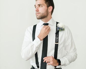 Set of 6 Monogrammed Mens Suspenders // Wedding Personalized