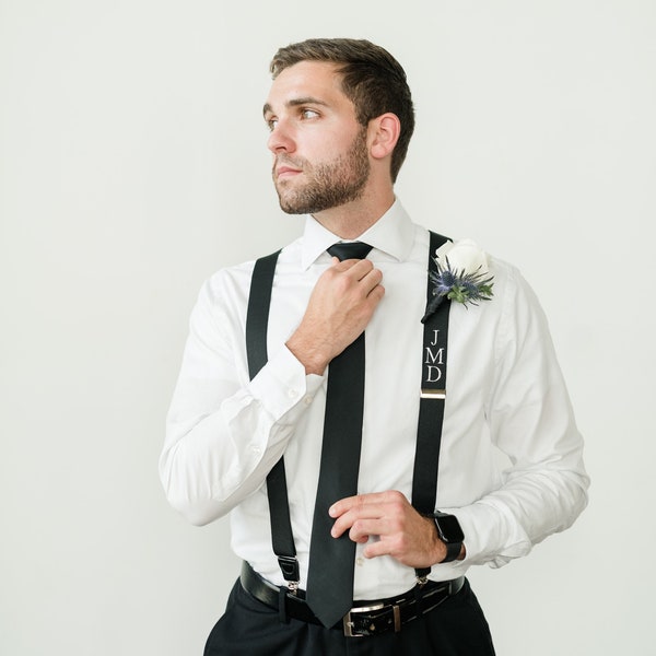 Set of 6 Monogrammed Mens Suspenders // Wedding Personalized Suspenders // Men Homecoming Prom Monogram Suspenders // Initial Suspenders //