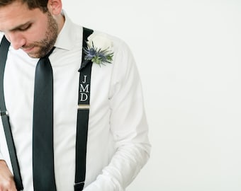 SET OF 9 Monogrammed Men's Suspenders // Wedding Personalized Suspenders // Men Homecoming Prom Monogram Suspenders // Initial Suspenders //