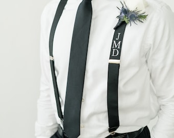 Set of 5 Monogrammed Mens Suspenders // Wedding Personalized Suspenders // Men Homecoming Prom Monogram Suspenders // Initial Suspenders //