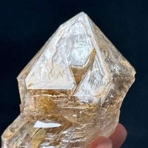 Rare Himalayan Double Terminated Skeletal Quartz Fenster Crystal with Golden Clay/Pakistani Crystal Specimen/Energy Healing Crystals-369 g