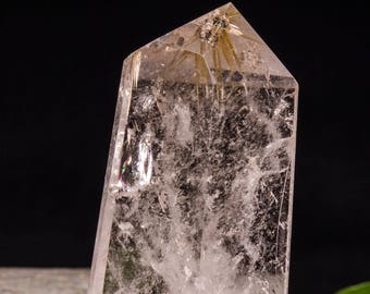 Himalayan Clear Rainbow Gold Rutilated Crystal Quartz Point/White Crystal Tower/Crystal Tower/Crystal grid/Meditation Stone/#2955