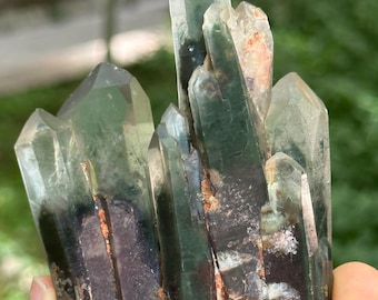 Green&Purple Pyramid Phantom Chlorite Included in Quartz Crystal Cluster/Time Links Crystal/Inclusion Quartz/Scenic Crystal Collection-232 g
