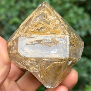 Rare Himalayan Herkimer Diamond Double Terminated Fenster Skeletal Quartz Crystal Golden Clay/Pakistan Crystal Specimen/Energy/Healing-211 g
