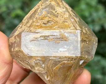 Rare Himalayan Herkimer Diamond Double Terminated Fenster Skeletal Quartz Crystal Golden Clay/Pakistan Crystal Specimen/Energy/Healing-211 g