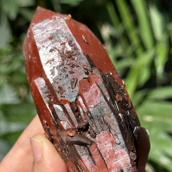 Rare Natural Double Terminated Red Surface Quartz Crystal Point,Hematite Quartz,Tangerine Crystal,Pyramid Included-90*42*36 mm 175 g