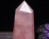 4.8 quot LARGE Clear Rainbow Rose Quartz Crystal Tower Pink Quartz Crystal Point love stone Healing Crystal Chakra Feng Shui Decor Gift for Her