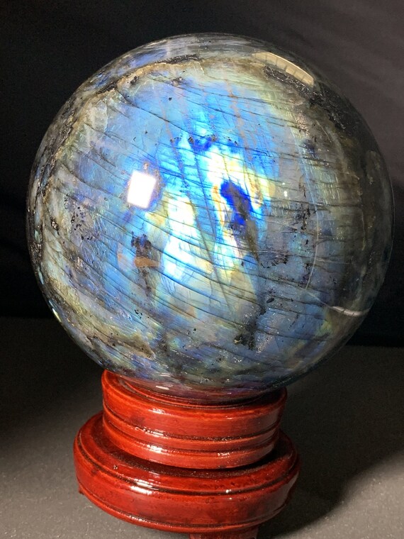 WindBell Large Rainbow and Blue Labradorite Sphere Natural Labradorite Ball Energy Stone Decoration