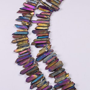 Purple Blue Sheen Golden Titanium Raw Crystal Quartz Points/Titanium Aura Raw Crystal beads for Crown,Pendant,Earring-Approx.15~25mm