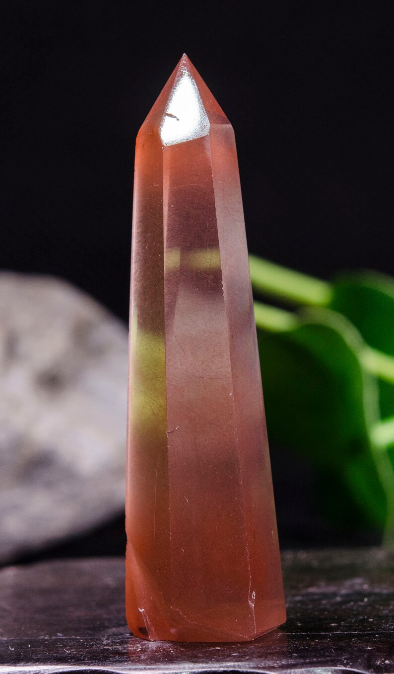 Amphibole Angel Phantom Lodolite Quartz Crystal PointClear Quartz Tower with Red Angel Feathers IncludedCrystal PointCrystal TowerReiki
