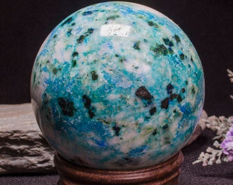 Large Polished Green Chrysocolla Sphere Malachite Stone Ball For Decoration/Covellite with Azurite Crystal/Healing Crystals/Special Gift-1pc