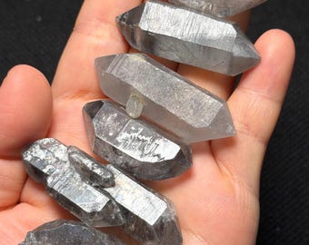 6 ausgewählte Herkimer-Diamant-Quarzkristalle mit schwarzem Kern und doppelten Enden, inklusive Kohlenstoff /Probe / Heilkristall / Yungui-Kristall / Meditation - 99 g