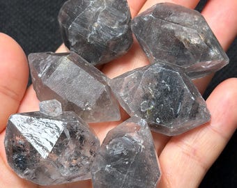 6 ausgewählte Herkimer-Diamant-Quarzkristalle mit schwarzem Kern und doppelten Enden/Kohlenstoffeinschlüssen/Heilung/Yungui-Kristall/Meditation – 99 g