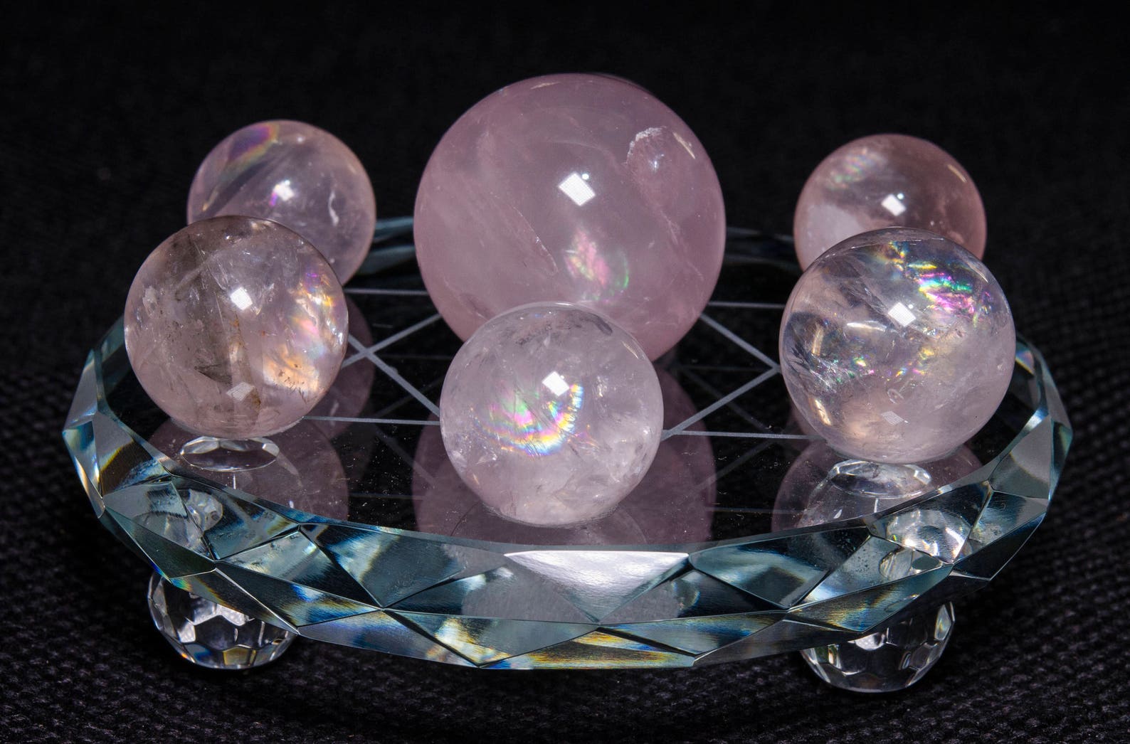 Natural Seven Rainbow Rose Quartz Spheres Set With Base/flower Etsy