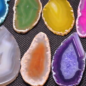 Top Drilled Raw Agate Slices(1.25,1.5,2,2.5,3,4 inches)---Pink,Purple,Green,Blue,Orange,Gray to select-1 piece