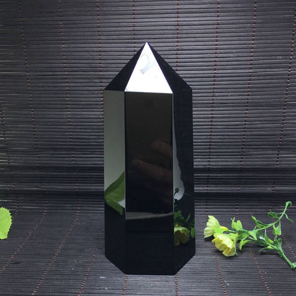 Best Hand carved Large Black Obsidian Tower Point/Hexagon Meditation stone/Energy stone-two size to choose