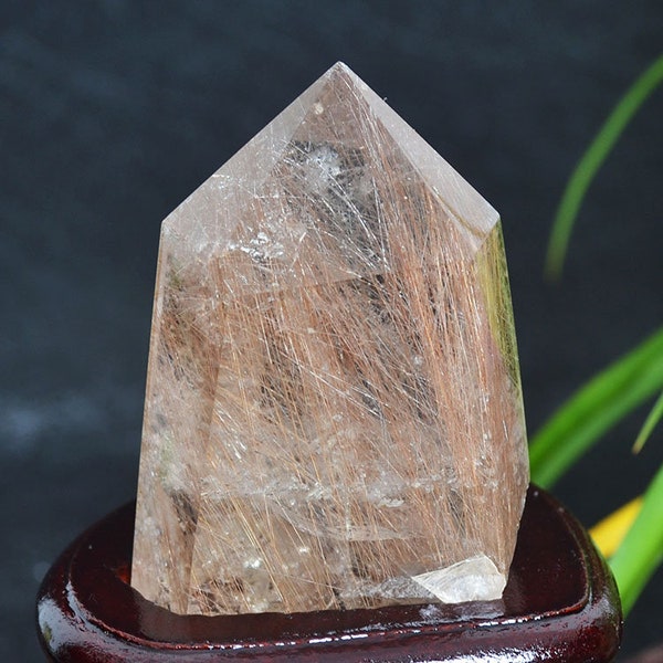 Clear Gold Rutilated Crystal Quartz Tower/Yellow Rutile Needle Inclusions Crystal Points/Gold Threads/Special Gift-82*49*37mm 216g