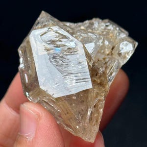 Double Terminated Twins Himalayan Rainbow Fenster Skeletal Enhydro Quartz Crystal Volcanic Mud Clay Included/Specimen/Healing/Crystal-41 g