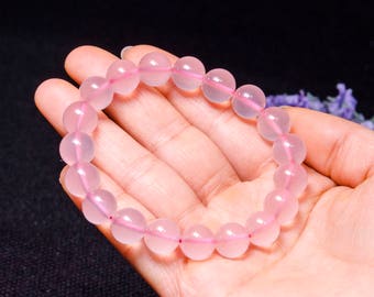 AAAAA 8mm/10mm Beads Ice Clear Rose Quartz Pink Stone Crystal Bracelet/Bracelet for Women/Girlfriend Gifts/Energy Stones/Fengshui/Love Stone