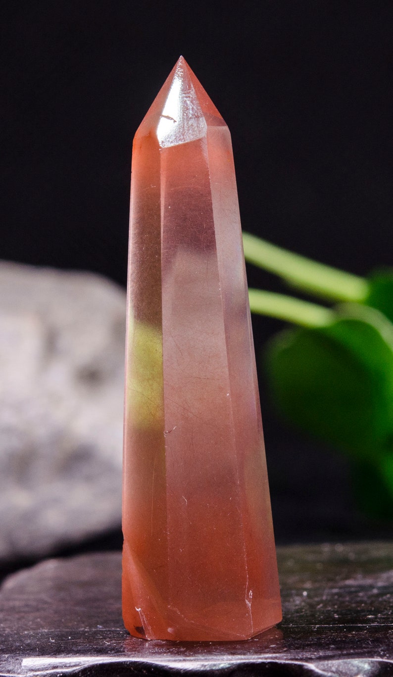Amphibole Angel Phantom Lodolite Quartz Crystal PointClear Quartz Tower with Red Angel Feathers IncludedCrystal PointCrystal TowerReiki