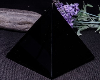 Large Natural Black Obsidian Crystal Quartz Pyramid/Crystal Pyramid/Quartz Pyramid/Chakra/Feng Shui/Meditation/Energy-120*120mm-1524g#4635