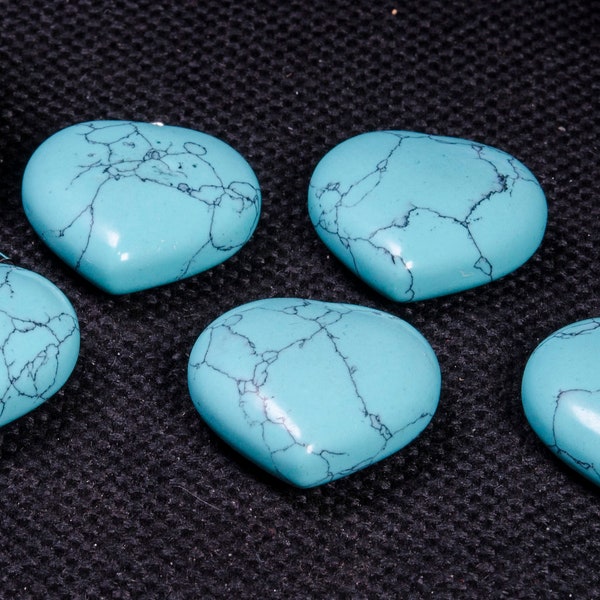 Polished Hand Carved Turquoise Stone Heart Shaped/Blue Turquoise Stone/Worry stone/Decoration/Pendants/Love Stone/Gift for her-Drilled