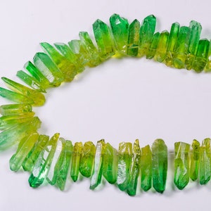 Color Progression Yellow to Green Aura Quartz Crystal Points/Gradient Titanium Aura Crystal Beads for Crown,Pendant,Earing-Approx.10~25mm