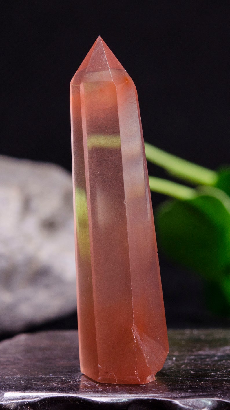 Amphibole Angel Phantom Lodolite Quartz Crystal PointClear Quartz Tower with Red Angel Feathers IncludedCrystal PointCrystal TowerReiki