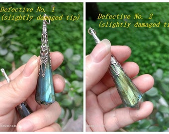 Two Flawed Natural Labradorite Full Light Labradorite Pendulums,Slightly Damaged Tip,Blue&yellow-green Glow,Meditation,Divination,Necklace