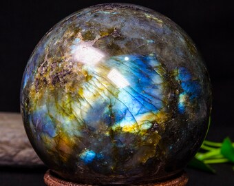 4"High-quality LargeRainbow Labradorite Sphere/Rainbow labradorite/Natural Labradorite Ball/Tumbled labradorite/Home Decor-100mm 1410g#3017