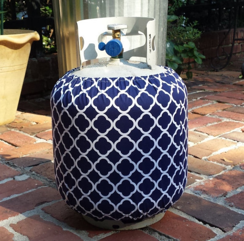 Navy /& White Quatrefoil Propane Tank Cover