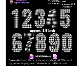 Hotfix Rhinestone Number Template Rhinestone Bling Number SVG Bling T-Shirt Iron Rhinestone Number Template for Cricut and Cameo
