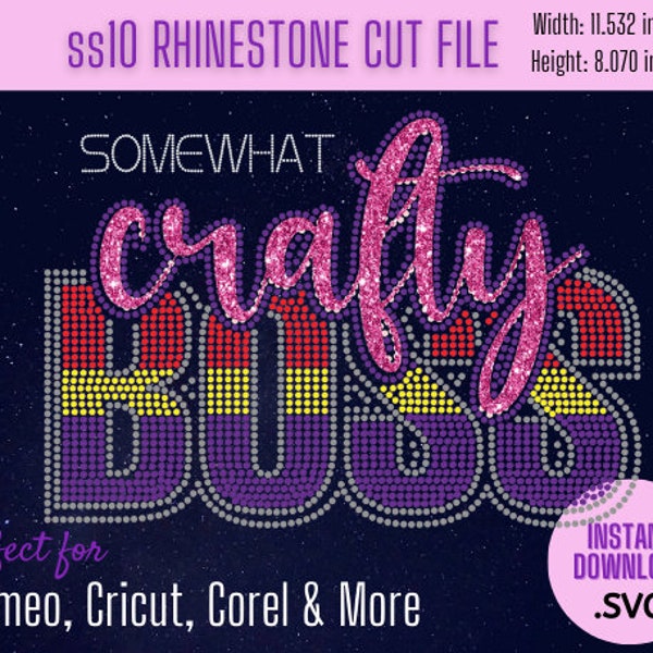 Crafty Boss | Digital Rhinestone Template | ss10 Hotfix rhinestones | SVG file for Cameo, Cricut & Others