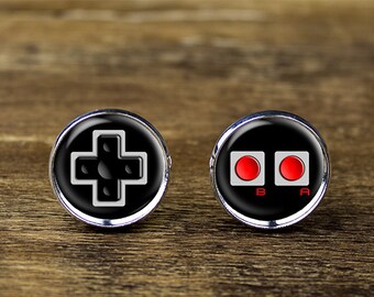 Game over cufflinks mens accessories inspired by video games Black and white video font gamer cufflinks