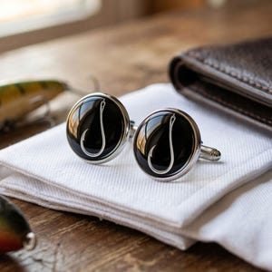 Fishing Hook Cufflinks for Men Fisherman Gift Angler Silver Fish Hook Jewelry Groomsmen Wedding Outdoors Mens Accessories Him Dad
