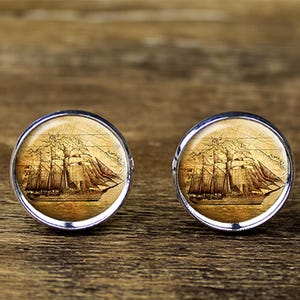 Vintage Sailing Ship cufflinks, Pirate Ship cufflinks, Antique Ship cufflinks