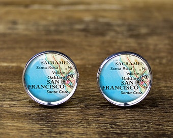 San Francisco map cufflinks, San Francisco cufflinks, San Francisco map jewelry