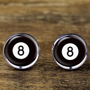 8 Ball Cufflinks: Silver Plated Billiards Accessories