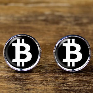 Bitcoin Cufflinks: Rhodium Plated Cryptocurrency Jewelry